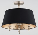 Lampa sufitowa Rosetta 3xE14 w antycznym złocie z czarnym abażurem. Produkt montowany na suficie, z eleganckimi detalami i złotym wnętrzem klosza, tworzy kontrastujący efekt wizualny. Widok z dołu, podkreślający stylowy design.