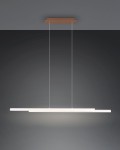 Lampa wisząca Odio z dwoma źródłami LED o mocy 22W, w kolorze szarym i kawowym. Posiada prostokątny, płaski klosz zawieszony na cienkich linkach. Montaż sufitowy na prostokątnej podstawie w kolorze kawowym. Tło ciemnoszare.