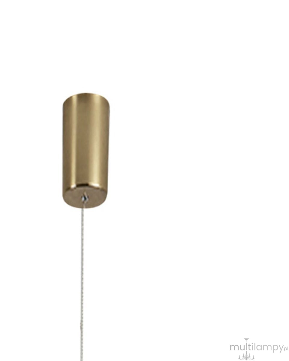 Lampa wisząca O-line 93, 1xLED/14W, w kolorze mosiężnym, z cylindrycznym kloszem. Ujęcie frontalne, produkt zawieszony na cienkim przewodzie. Tło białe, co podkreśla minimalistyczny design lampy.