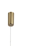 Lampa wisząca O-line 93, 1xLED/14W, w kolorze mosiężnym, z cylindrycznym kloszem. Ujęcie frontalne, produkt zawieszony na cienkim przewodzie. Tło białe, co podkreśla minimalistyczny design lampy.