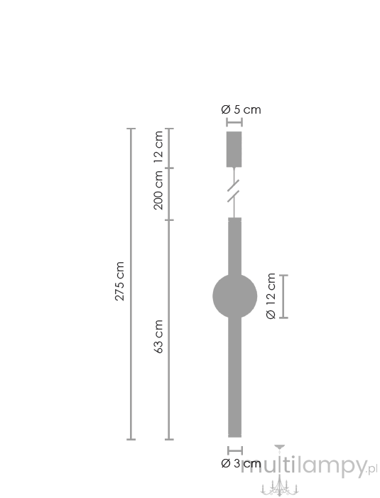 Lampa wisząca O-line 63 o wysokości 63 cm i średnicy 12 cm, wykonana z mosiądzu, z jednym źródłem światła LED 5W. Przewód o długości 200 cm, z górnym uchwytem o średnicy 5 cm. Prosta, nowoczesna forma.