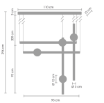 Lampa wisząca O-line L-4 w kolorze mosiądzu, z czterema źródłami LED o mocy 37W. Wymiary: 110 cm szerokości, 93 cm wysokości, z okrągłymi detalami o średnicy 12 cm i 3 cm. Prosty, nowoczesny design, idealna do eleganckich wnętrz.