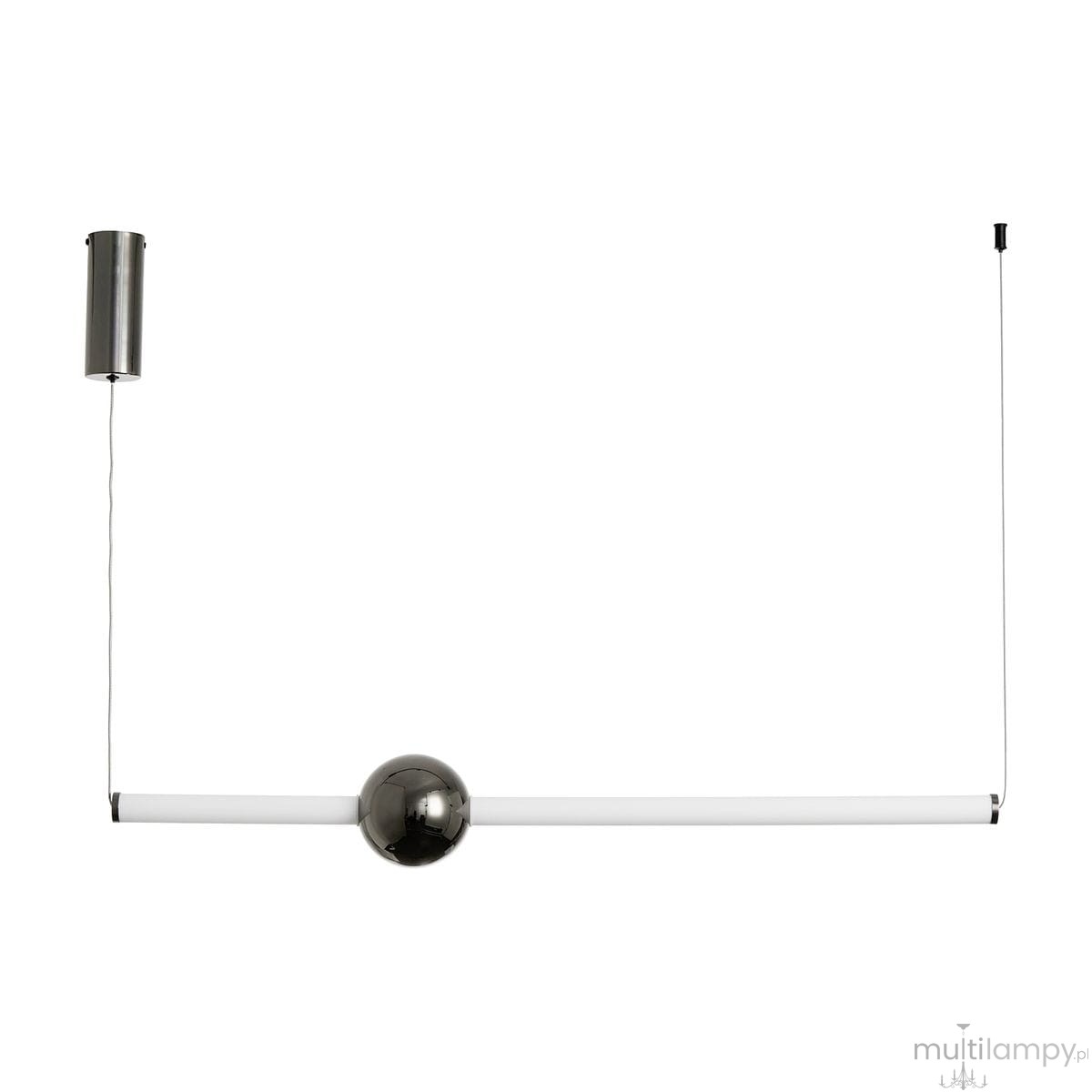 Lampa wisząca O-line 93 w kolorze czarnym połysku, z metalowym kloszem i białą rurką LED o mocy 14W. Ujęcie frontalne, lampa zawieszona na cienkim przewodzie, z centralną, okrągłą dekoracją. Prosty design, idealna do nowoczesnych wnętrz.