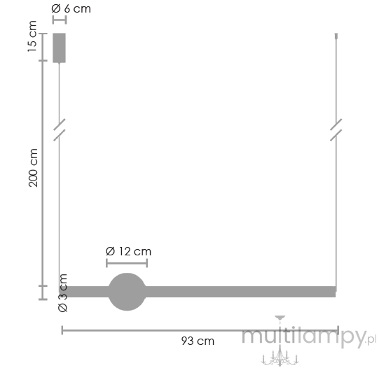 Lampa wisząca O-line 93 o długości 93 cm, wykonana z metalu w czarnym połysku. Posiada okrągły detal o średnicy 12 cm oraz smukły kształt. Zawieszona na linkach, wysokość do 200 cm. Wbudowane źródło LED 14W.