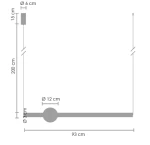 Lampa wisząca O-line 93 o długości 93 cm, wykonana z metalu w czarnym połysku. Posiada okrągły detal o średnicy 12 cm oraz smukły kształt. Zawieszona na linkach, wysokość do 200 cm. Wbudowane źródło LED 14W.
