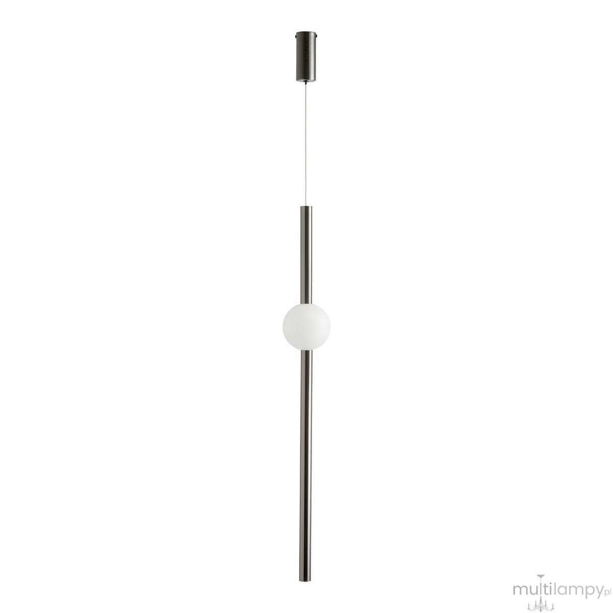Lampa wisząca O-line 93 w kolorze czarnym połysku, o prostej, cylindrycznej formie z białą szklaną kulą. Zawieszona na cienkim drucie, idealna do nowoczesnych wnętrz. Wymiary: wysokość 93 cm, źródło światła LED 1x5W.
