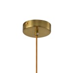 Złota lampa wisząca Pearl z mocowaniem na jedną żarówkę E27. Widoczna okrągła podstawa montażowa oraz cienki kabel. Prosty, elegancki design, idealny do nowoczesnych wnętrz. Tło białe, co podkreśla kolor lampy.