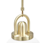 Lampa wisząca Pearl w kolorze złotym, z metalową podstawą i okrągłym kloszem. Widoczny detal w postaci gładkiego, cylindrycznego uchwytu oraz elementu mocującego. Kształt elegancki, minimalistyczny, idealna do nowoczesnych wnętrz.