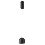 Czarna lampa wisząca Petite z metalowym kloszem w kształcie półkuli, zawieszona na cienkim przewodzie. Montaż sufitowy, minimalistyczny design, idealna do nowoczesnych wnętrz. Wbudowany moduł LED o mocy 6W. Tło proste, jednolite.