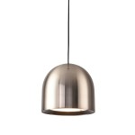 Lampa wisząca w kolorze niklu, o zaokrąglonym kształcie z metaliczną fakturą. Zawieszona na cienkim przewodzie, z widocznym źródłem światła LED wewnątrz klosza. Idealna do nowoczesnych wnętrz.