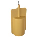 Lampa wisząca Ninja 1xE27 w kolorze czarnym i żółtym, z zaokrąglonym korpusem oraz prostokątnym, płaskim tłem. Wisi na czarnym przewodzie, z metalowym mocowaniem u góry. Idealna do nowoczesnych wnętrz.