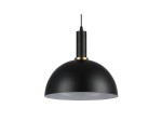 Lampa wisząca Koko 1xE27 w kolorze czarnym, o zaokrąglonym kloszu i metalowym wykończeniu. Zawieszona na cienkim przewodzie, z elementem w kolorze złotym przy mocowaniu. Idealna do nowoczesnych wnętrz.