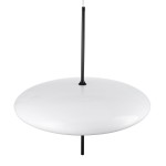 Lampa wisząca Piatto 3xE27 w kolorze czarnym i białym. Okrągły, gładki klosz w białym kolorze z czarnym zawieszeniem, zawieszona w pionie. Idealna do nowoczesnych wnętrz.