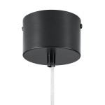 Lampa wisząca Piatto z czarnym, okrągłym uchwytem sufitowym i przezroczystym kablem. Widoczna instalacja dla trzech żarówek E27. Prosta, minimalistyczna konstrukcja, montowana pod sufitem, idealna do nowoczesnych wnętrz.