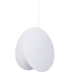 Lampa wisząca Pills 33 w kolorze białym z pojedynczym źródłem światła GU10. Ma dwa okrągłe, płaskie elementy o matowej fakturze, zawieszone na cienkim przewodzie. Produkt prezentowany w widoku frontalnym.