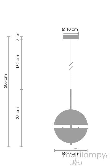 Lampa wisząca Sfera 2xLED/12W w kolorze złotym. Okrągła forma o średnicy 20 cm, zawieszona na cienkim przewodzie o długości 162 cm. Elementy montażowe w zestawie, minimalistyczny design.