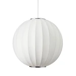 Lampa wisząca Silk D30 w kolorze białym, o okrągłym kształcie z pionowymi żłobieniami. Wyposażona w gniazdo E27, zawieszona na białym przewodzie. Metalowy element u podstawy. Idealna do nowoczesnych wnętrz.