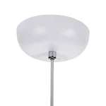 Lampa wisząca Silk D40 w kolorze białym, z jednym gwintem E27, z matowym kloszem w kształcie półkulistym. Widoczny metalowy element mocujący i cienki przewód. Ujęcie z dołu, ukazujące górną część lampy.