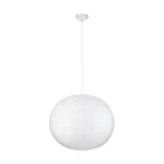 Lampa wisząca Silk D60 w kolorze białym z jedną oprawą E27. Okrągły klosz z teksturowanej tkaniny, zawieszony na białym przewodzie. Widok z boku, pokazujący kształt oraz detale materiału.
