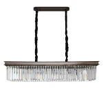 Lampa wisząca Sparkle 8xE14 w kolorze antracytowym, z metalowym stelażem i kryształowymi elementami w kształcie prostokątów. Zawieszona na czarnych linkach, idealna do nowoczesnych wnętrz.