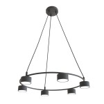 Lampa wisząca Starlit 6xGX53 w kolorze czarnym, z sześcioma okrągłymi kloszami zawieszonymi na linkach. Ujęcie z góry, pokazujące elegancki, minimalistyczny design oraz sposób montażu na suficie.