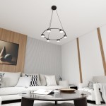Czarna lampa wisząca Starlit z sześcioma źródłami światła GX53, umieszczona na długich linkach, prezentująca nowoczesny design. Ujęcie z dołu, w aranżacji salonu z jasnymi meblami i dekoracjami.