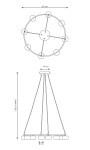 Lampa wisząca Starlit w kolorze czarnym, z ośmioma miejscami na żarówki GX53. Okrągły, minimalistyczny design o średnicy 64 cm i wysokości do 120 cm. Cztery przewody mocujące oraz prostokątna podsufitka o wymiarach 14 cm x 8 cm.