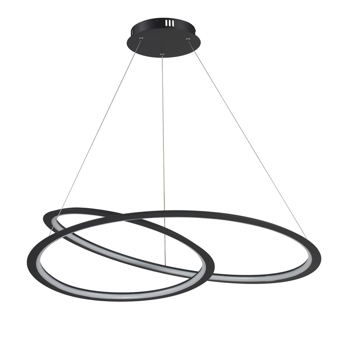 Lampa wisząca Spirello 1xLED/40W w kolorze czarnym. Posiada dwa okrągłe pierścienie w kształcie fal, zawieszone na cienkich linkach. Montaż sufitowy, nowoczesny design, idealna do nowoczesnych wnętrz.