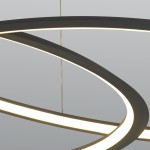 Lampa wisząca Spirello w kolorze czarnym z jednym źródłem światła LED o mocy 40W. Produkt ma nowoczesny, opływowy kształt z dwiema zakrzywionymi ramionami, które emitują ciepłe, białe światło. Ujęcie w zbliżeniu na detale konstrukcji.