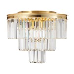 Lampa sufitowa Splendore D50 z ośmioma gniazdami E14, wykonana z przezroczystego szkła z geometrycznymi, szlifowanymi detalami oraz złotą metalową podstawą. Ujęcie z boku, ukazujące elegancki kształt i wykończenie.