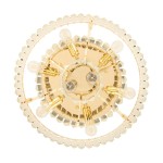 Lampa sufitowa Splendore D50, złota, z osiemnastoma gniazdami E14. Okrągła konstrukcja z przezroczystymi elementami, z wyraźnymi detalami i dekoracyjnym rantem. Widok z góry, ukazujący miejsce na żarówki oraz ozdobne wykończenia.