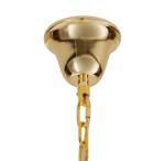 Lampa wisząca Splendore D100 z metalowym, złotym kloszem w kształcie dzwonu. Widoczny łańcuch mocujący oraz elementy montażowe. Ujęcie z dołu, podkreślające elegancki design. Idealna do nowoczesnych wnętrz.