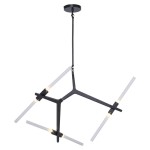 Lampa wisząca Sticks czarna z sześcioma źródłami światła G9, w geometrycznym kształcie. Żyrandol z metalową konstrukcją, z białymi, prostokątnymi kloszami. Ułożona w formie sześcianu, zawieszona na cienkim przewodzie.