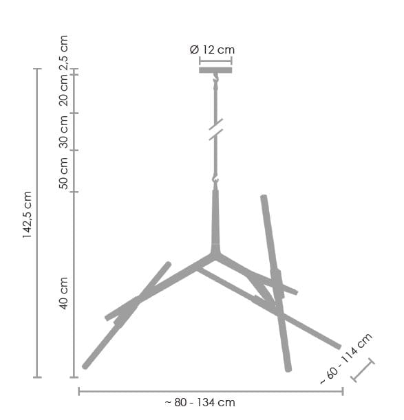 Lampa wisząca Sticks w kolorze czarnym, z sześcioma oprawami G9. Ma nowoczesny, geometryczny kształt z różnymi długościami ramion. Wymiary: wysokość 142,5 cm, średnica podstawy 12 cm, regulowana wysokość 60-114 cm.