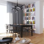 Czarna lampa wisząca Sticks z 10 źródłami światła G9, o nowoczesnym, minimalistycznym designie. Zawieszona nad czarnym stołem w jadalni, w otoczeniu szarych zasłon i białej biblioteki. Wnętrze o drewnianej podłodze, dobrze doświetlone.