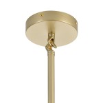 Lampa wisząca Sticks 10xG9 w kolorze złotym, z metalowym, okrągłym mocowaniem sufitowym oraz prostym, metalowym stelażem. Ujęcie z dołu, ukazujące detale montażu oraz wykończenie.