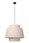 Lampa wisząca Tribute z oprawą w kolorze czarnym i kremowym, z dwoma cylindrycznymi abażurami. Zawieszona na czarnym przewodzie, prezentuje nowoczesny design. Wymiary i szczegóły konstrukcyjne nie są widoczne.