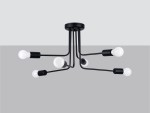Lampa sufitowa Norah w kolorze czarnym, wyposażona w sześć opraw na żarówki E27. Posiada minimalistyczny design z metalowymi ramionami, które rozciągają się w różnych kierunkach. Montowana na suficie, z widocznymi żarówkami.