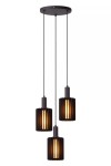 Lambres lampa wisząca 3xE27 w kolorze czarnym, składająca się z trzech cylindrycznych kloszy z rowkowanym wzorem. Klosze zawieszone na długich przewodach, emitujące ciepłe światło, montowane na okrągłej podstawie sufitowej.