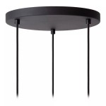 Czarna lampa wisząca Lambres z trzema miejscami na żarówki E27. Widok z dołu na okrągłą podstawę, z której zwisają trzy cienkie kable. Prosta, nowoczesna konstrukcja, idealna do różnych aranżacji wnętrz.