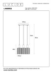 Czarna lampa wisząca Lambres z trzema oprawami na żarówki E27. Klosze o średnicy 15 cm, zawieszone na kablach, z centralnym mocowaniem o średnicy 30 cm. Wysokość całkowita 164 cm, odległość od sufitu do kloszy 130 cm.