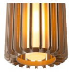 Lambres lampa wisząca 3xE27, szara, z cylindrycznym kloszem o żłobionej fakturze, z widocznym ciepłym światłem. Ujęcie z dołu, ukazujące detal konstrukcji oraz źródło światła w środku. Klosz w sposób nowoczesny łączy elementy metalowe i szklane.