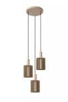 Lambres lampa wisząca w kolorze szarym z trzema kloszami w kształcie cylindrów, zawieszona na czarnych linkach. Klosze mają żłobienia i są umieszczone na białych trzonkach. Lampa montowana sufitowo, idealna do nowoczesnych wnętrz.