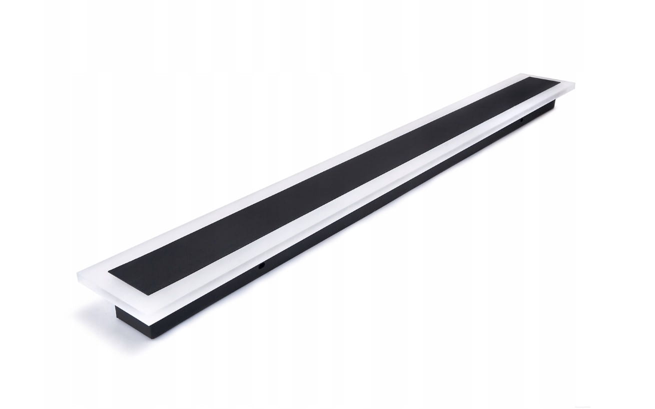 Kinkiet elewacyjny LED Durango 100 o mocy 38W i barwie światła 4500K, w kolorze czarnym. Produkt ma prostokątny kształt z białą ramką i matowym wykończeniem. Ułożony poziomo, widoczny z boku.