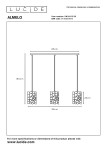 Lampa wisząca Almelo 3xE27 w kolorze czarnym, z trzema prostokątnymi kloszami z dekoracyjnym wzorem kamieni. Wymiary: szerokość 85 cm, wysokość 150 cm, klosze o wymiarach 25 cm. Zawieszona na długich linkach, idealna do nowoczesnych wnętrz.