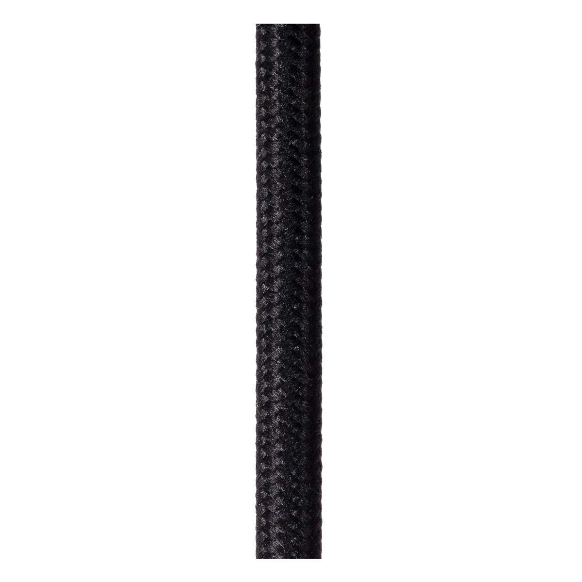 Czarna lampa wisząca Almelo z trzema oprawami E27, wykonana z teksturowanego materiału. Produkt zawieszony pionowo, z widocznym kablem w plecionce. Idealna do nowoczesnych wnętrz.