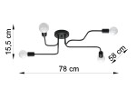 Lampa sufitowa Vector w kolorze czarnym z miejscem na cztery żarówki E27. Kształt z rozłożonymi ramionami, wymiary: 78 cm szerokości, 58 cm wysokości, 15,5 cm głębokości. Idealna do nowoczesnych wnętrz.