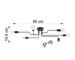 Lampa sufitowa Vector czarna, z sześcioma ramionami, każda z oprawą E27. Wymiary: 80 cm szerokości, 64 cm długości, 15,5 cm wysokości. Stylowy design, idealna do nowoczesnych wnętrz.