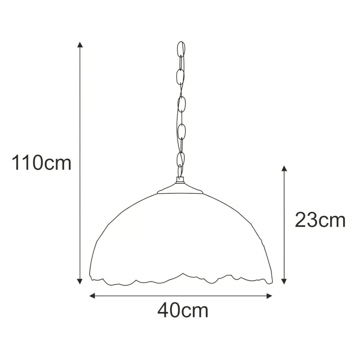 Lampa wisząca Rose z oprawą typu E27, multikolorowa, o średnicy 40 cm i wysokości 23 cm. Zawieszona na łańcuchu o długości 110 cm. Kształt okrągły z falowanym brzegiem, idealna do nowoczesnych wnętrz.