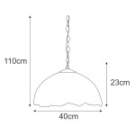 Lampa wisząca Rose z oprawą typu E27, multikolorowa, o średnicy 40 cm i wysokości 23 cm. Zawieszona na łańcuchu o długości 110 cm. Kształt okrągły z falowanym brzegiem, idealna do nowoczesnych wnętrz.